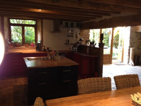 dark view on the kitchen. More light in real life!