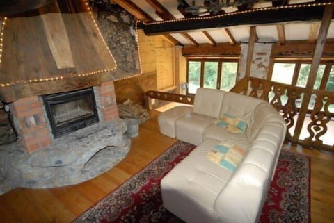 living room with fire and panoramic nature view