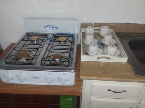 Fridge, stovetop, cookware/dishes/utensils