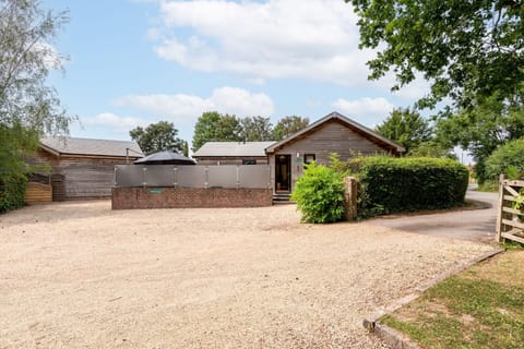 Hillside lodge and parking area