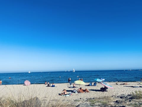 Beach nearby, sun loungers