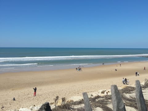 On the beach, sun loungers