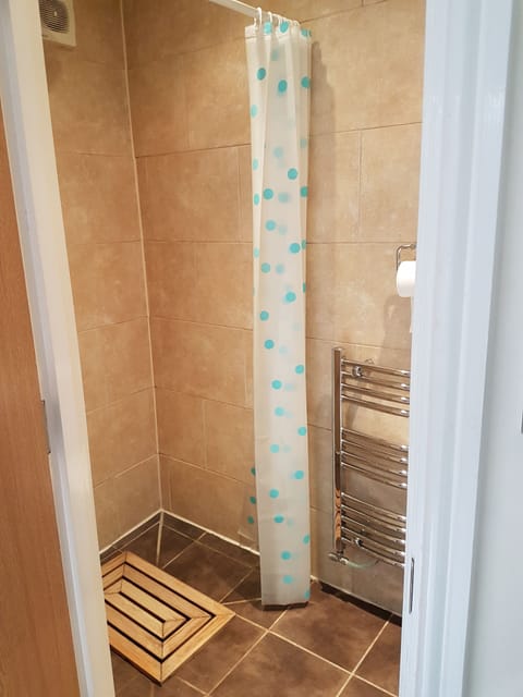 Combined shower/tub, hair dryer, towels, shampoo