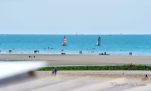 On the beach, sun loungers