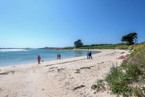 On the beach, sun loungers