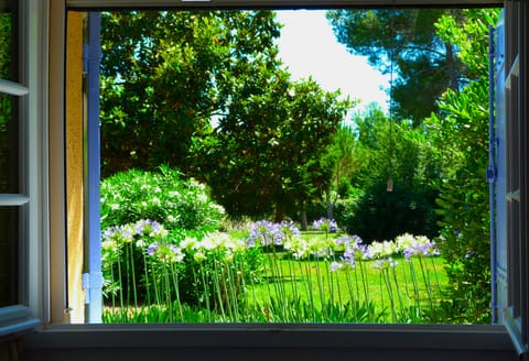 View from the bedroom on the private garden.