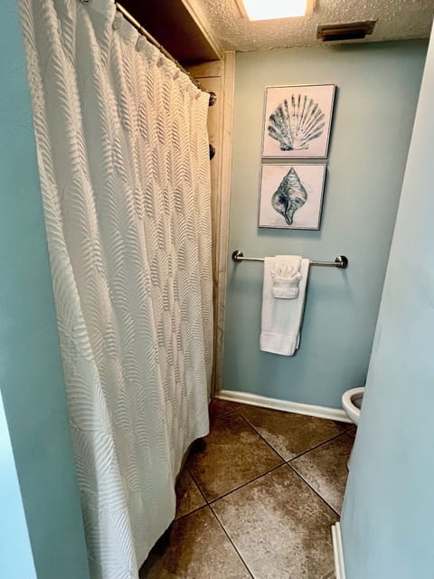 Combined shower/tub, towels