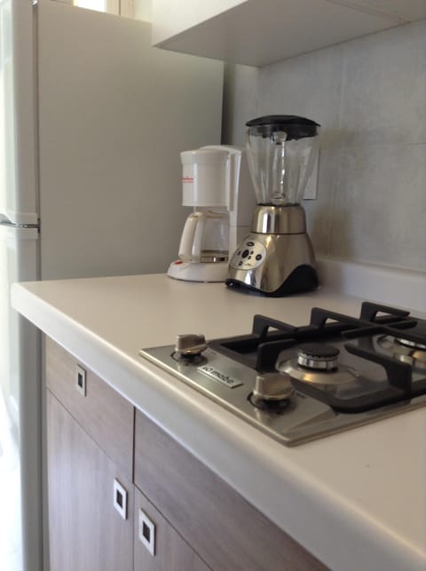 Fridge, stovetop, coffee/tea maker, blender