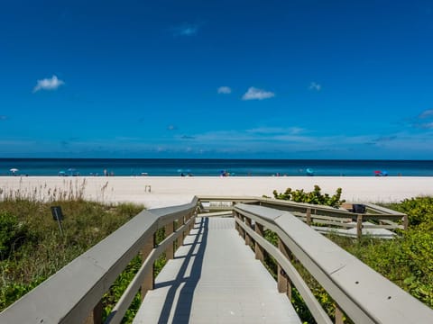 On the beach, sun loungers, beach towels