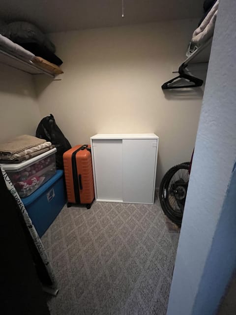 Master closet with additional sheets and blankets.