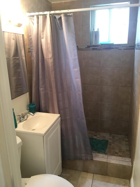 Shower, towels, soap, shampoo