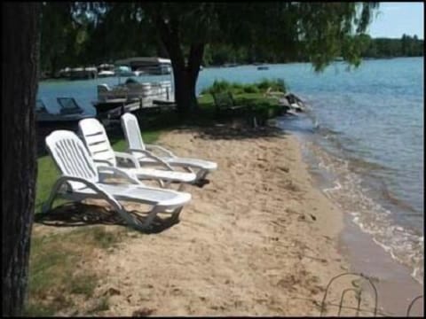 On the beach, sun loungers