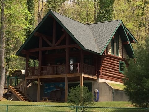 Front of log cabin-view from lake