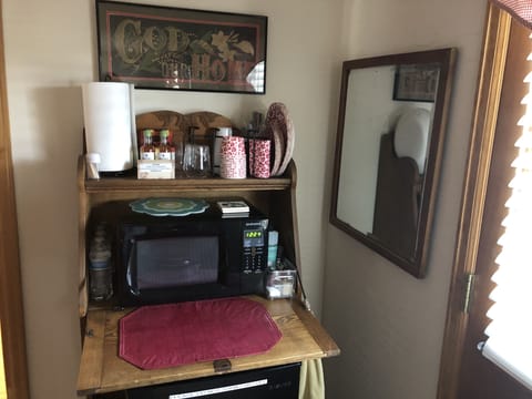 Microwave and mini fridge with basic necessities