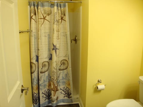 Combined shower/tub, towels