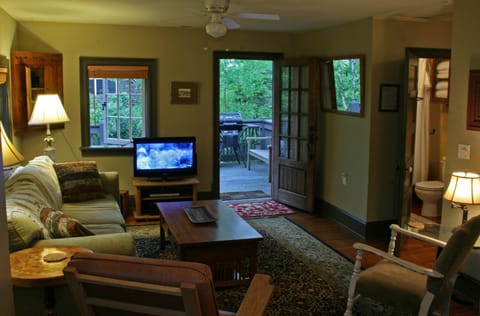 Living room & deck beyond, kitchen to right, 2012