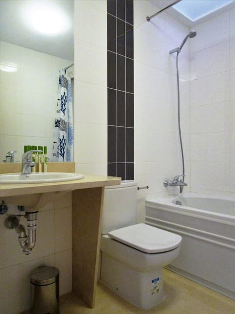 Combined shower/tub, hair dryer, bidet, towels