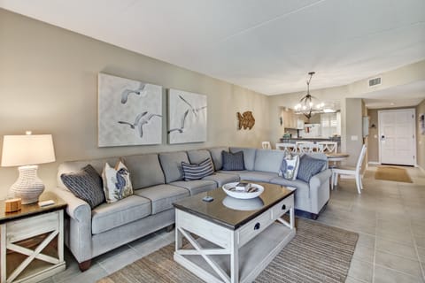 Living Area Featuring Spectacular Views of Amelia's Islands Sandy Shoreline- Flat Screen TV and Sleeper Sofa