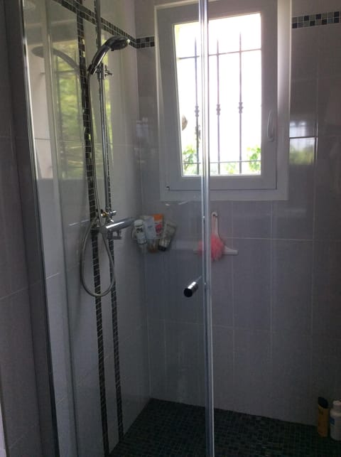 Combined shower/tub, hair dryer, towels