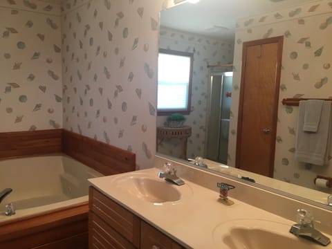 master bath with soaking tub and separate shower