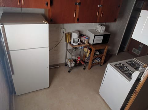 Refrigerator, microwave, coffee maker, toaster