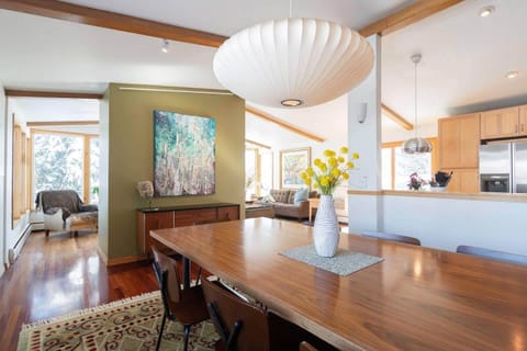 Custom dining table comfortably seats 8. Plenty of room for puzzles & games.