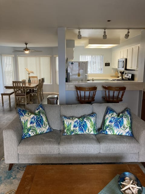 Living, dining, kitchen area.