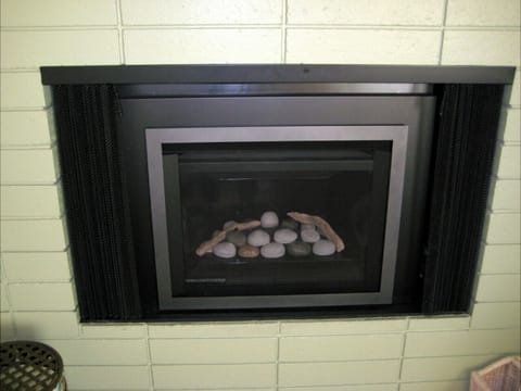 The gas fireplace is heat-efficient and easily heats all the common area.