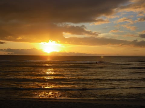 On the beach, sun loungers, beach towels