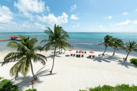 Beach nearby, sun loungers