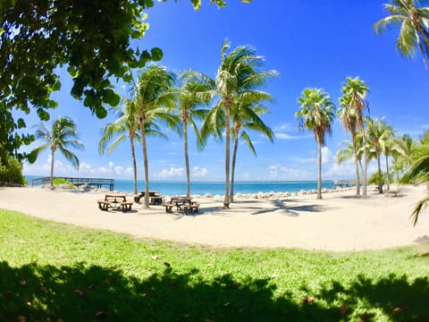 Beach nearby, sun loungers