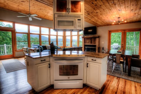 Kitchen with view of living area