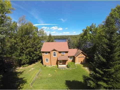 Arial view of lakefront house