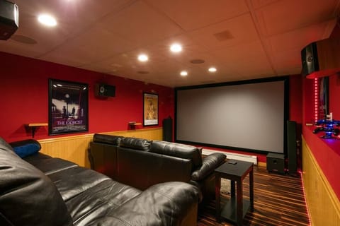 basement theater (139" screen) with netflix, amazon prime, satelite tv, dvd player