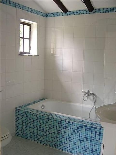 Combined shower/tub, hair dryer, towels