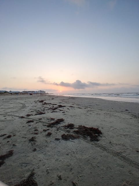 On the beach, sun loungers, beach towels