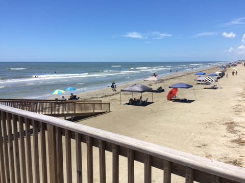 On the beach, sun loungers, beach towels