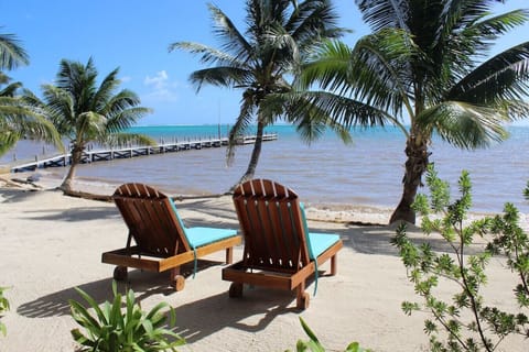 On the beach, sun loungers, beach towels