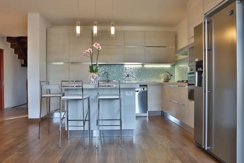 View of the kitchen from back entrance 