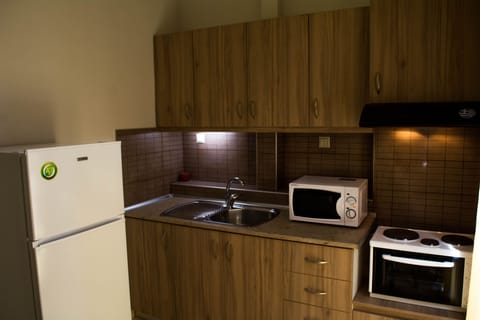 Fridge, microwave, oven, coffee/tea maker