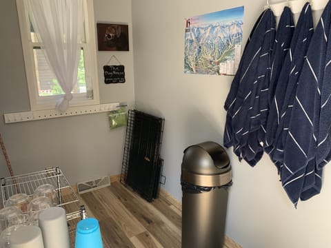 A large and medium size crate for your pets. A great space to set them up too!