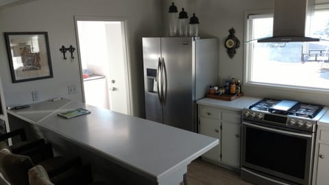 Fridge, oven, stovetop, coffee/tea maker