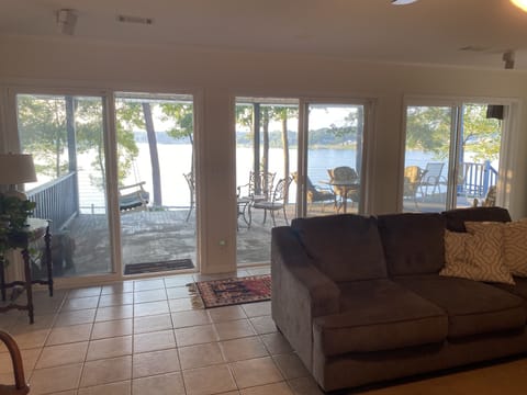 The lake is easily seen from inside the living room