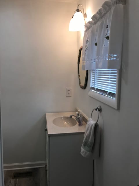 Combined shower/tub, hair dryer, towels