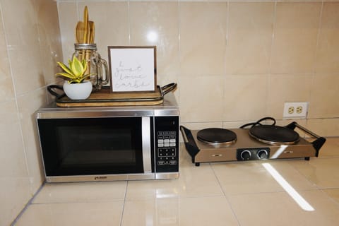 Microwave, electric kettle, toaster, highchair