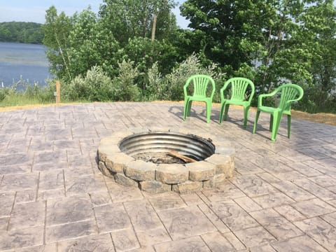 fire pit overlooking the lake