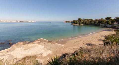 On the beach, sun loungers