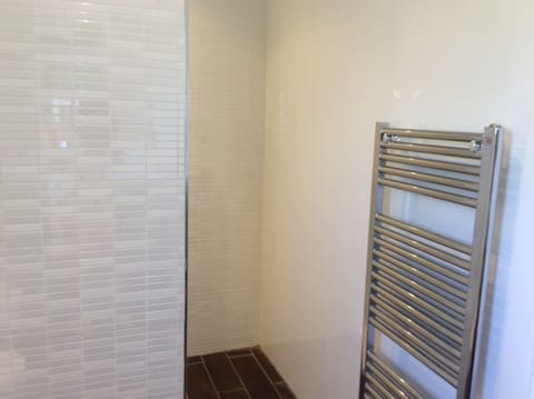 Combined shower/tub, hair dryer, towels