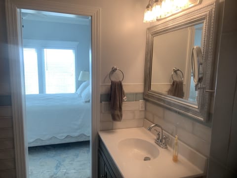 Combined shower/tub, hair dryer