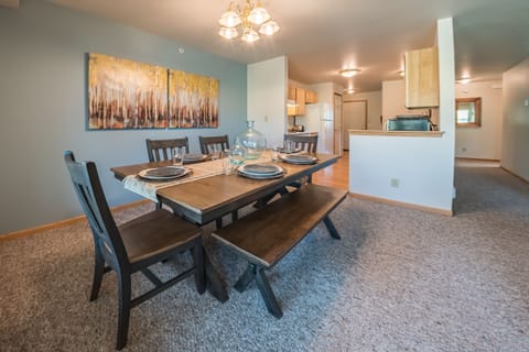 Spacious formal dining with open living.